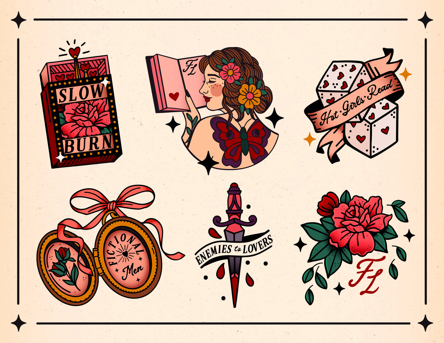 Bookish Tattoo Flash Sheet