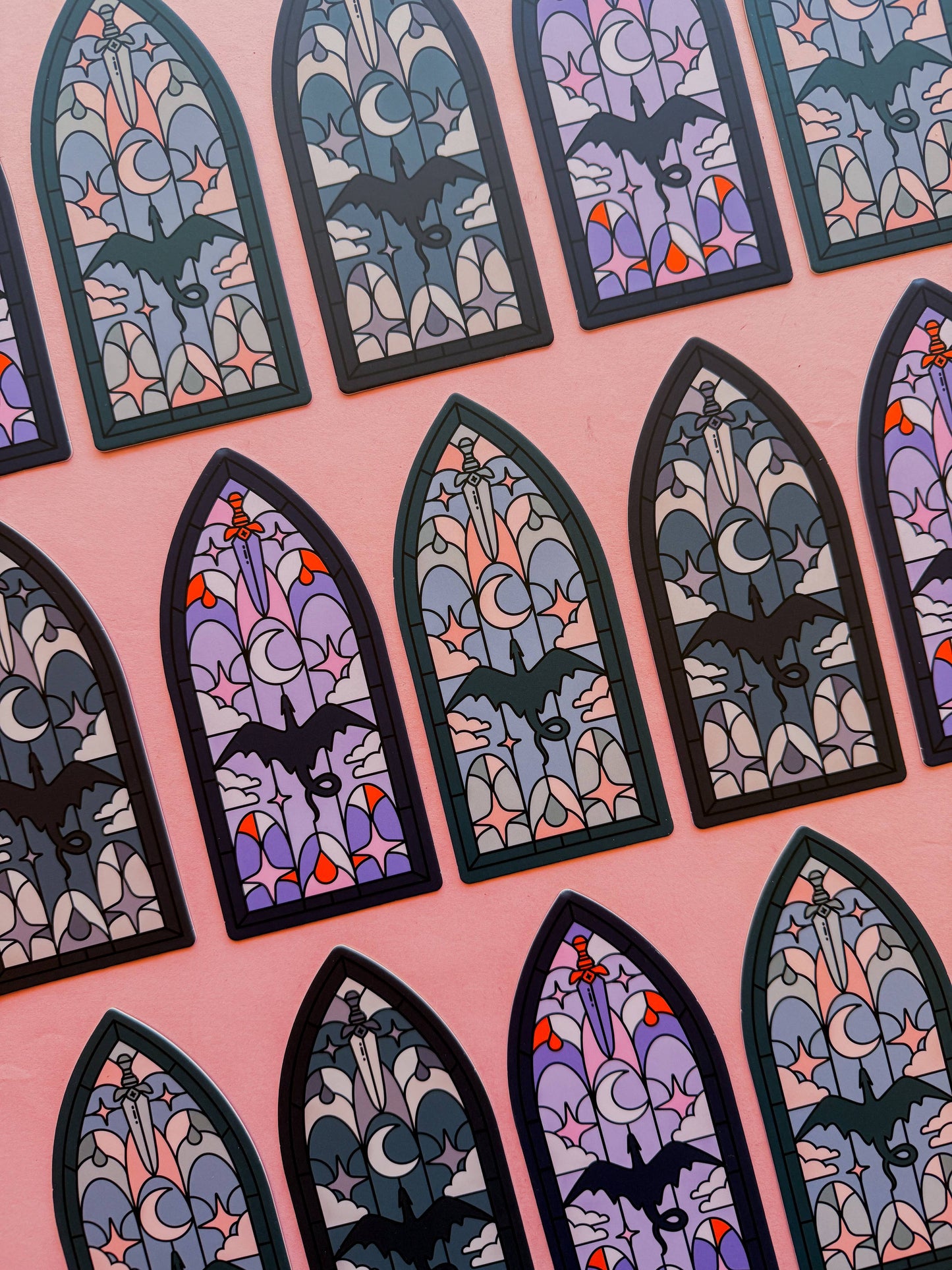 Dragon Stainglass Bookmark: Teal & Pink