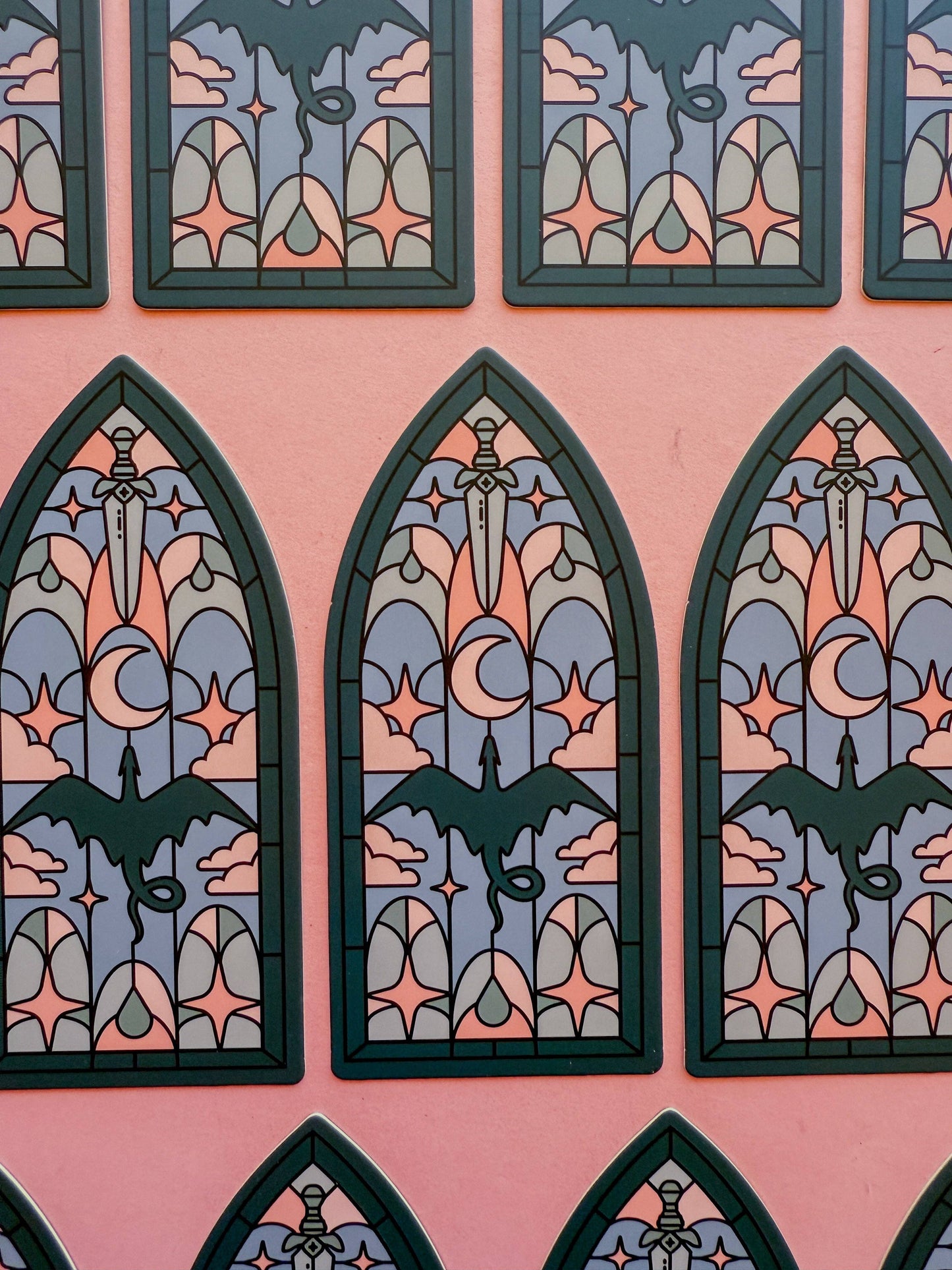 Dragon Stainglass Bookmark: Teal & Pink