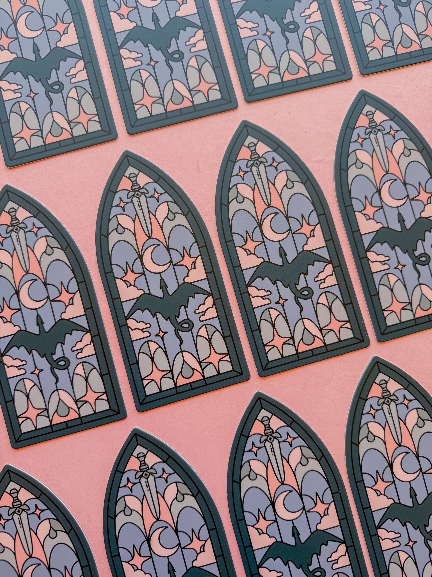 Dragon Stainglass Bookmark: Teal & Pink