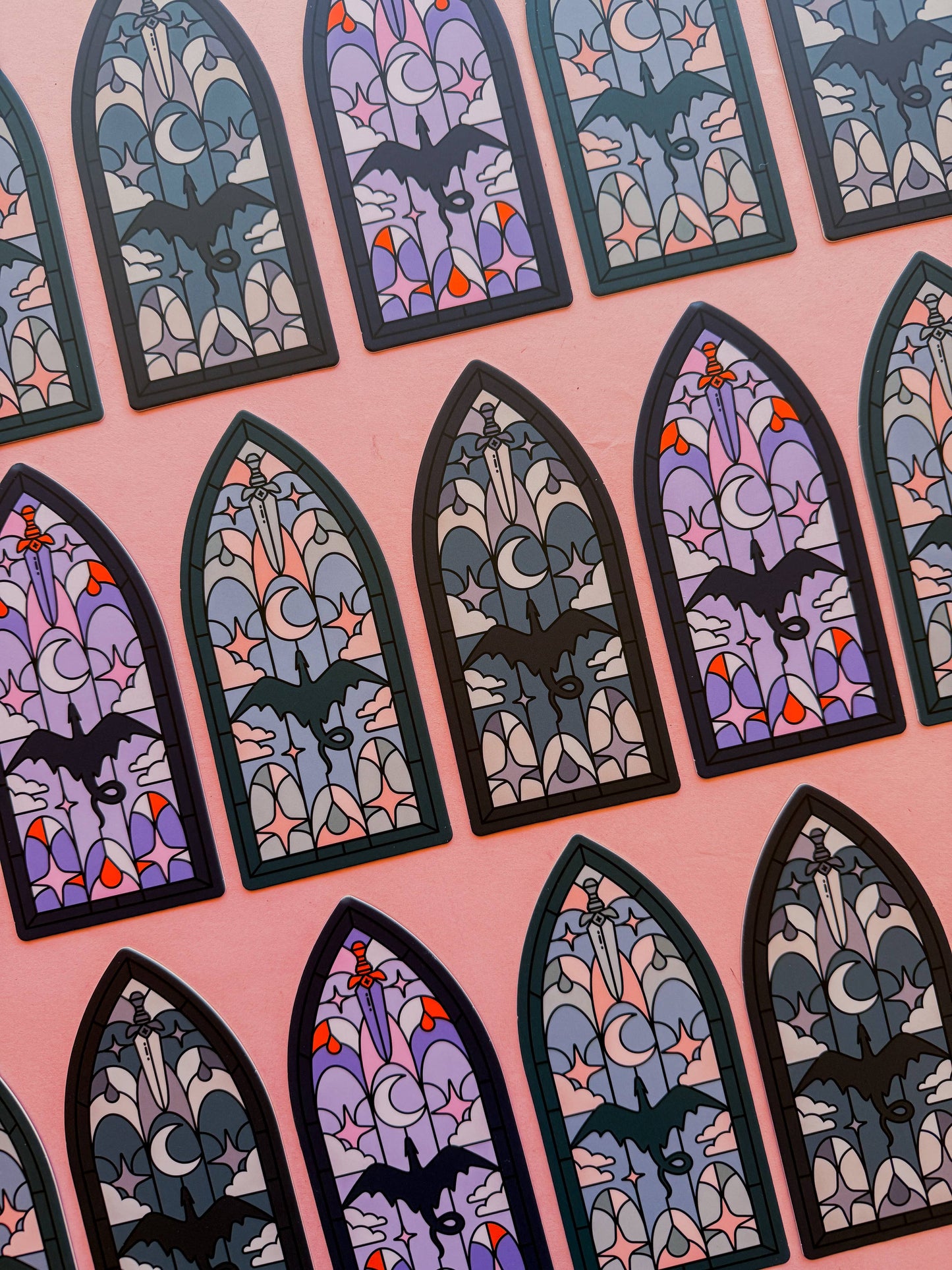 Dragon Stainglass Bookmark: Teal & Pink